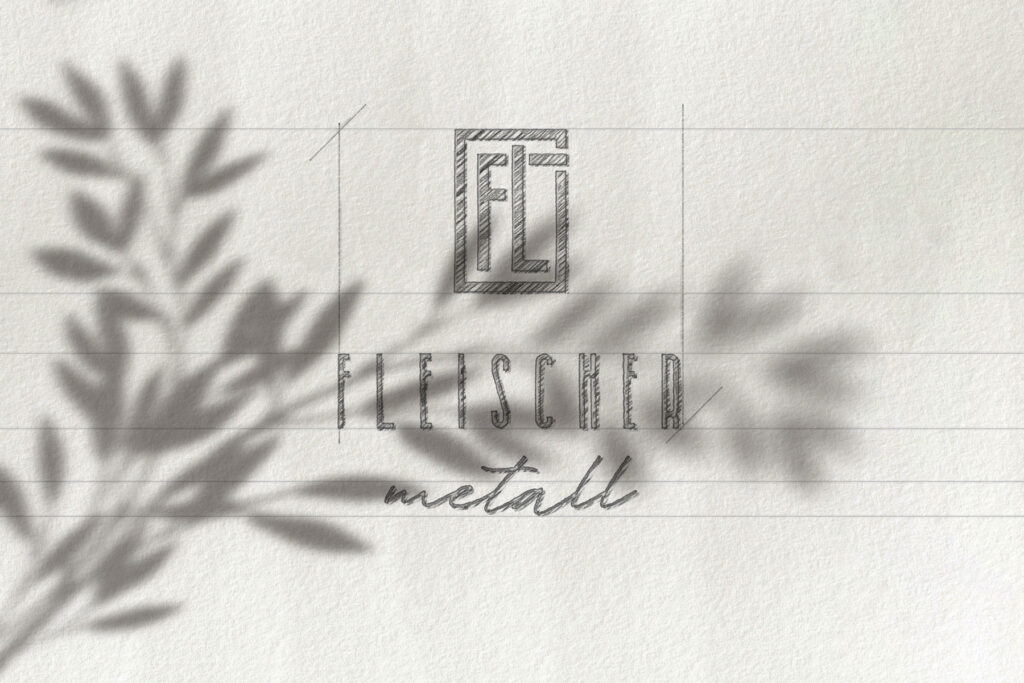 Handgezeichnete Skizze des Fleischer Logos mit typografischer Ausarbeitung auf Papier