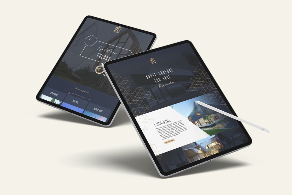 Tablet-Mockup mit Darstellung des Webdesigns von Fleischer Metallfaszinationen in moderner, dunkler Gestaltung
