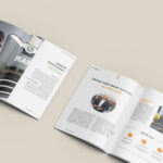 Aufgeschlagene FRISTO Unternehmensbroschüre mit Mitarbeiterporträt und Inhaltsseiten