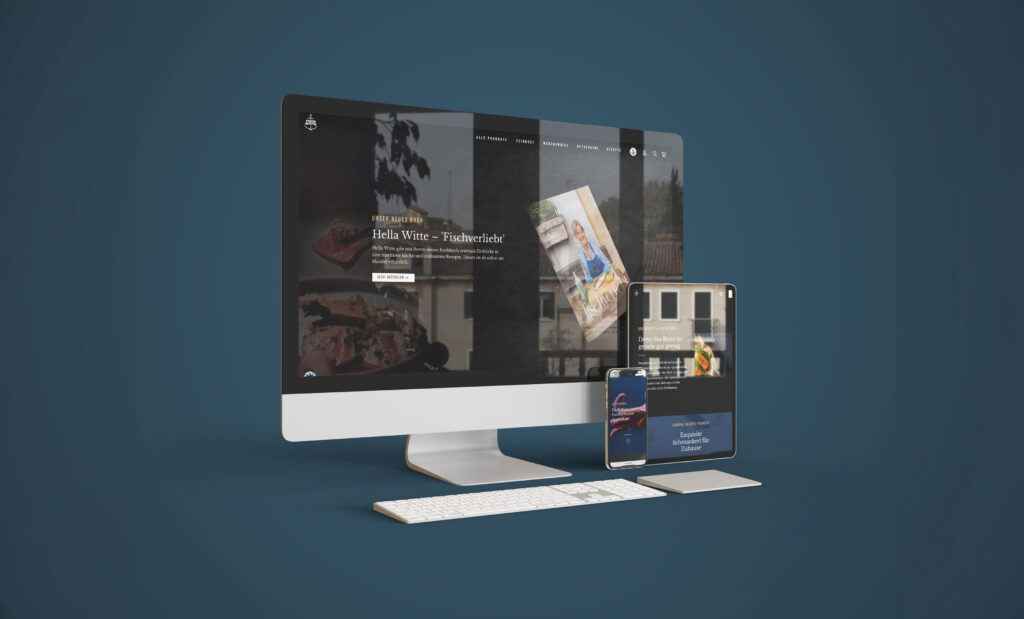 Darstellung der Fisch Witte Website auf Desktop, Tablet und Smartphone mit Fokus auf Inhalte und Produkte